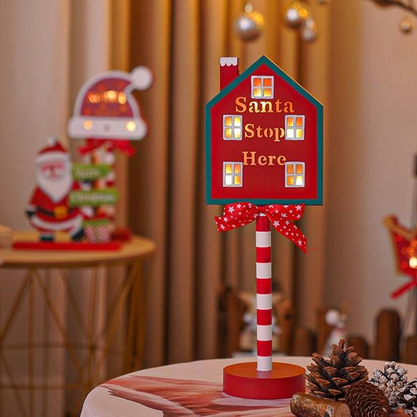 House LED Santa Stop Pole Sign Christmas Tabletop Decor Indoor/Outdoor Home Office Party Christmas Street Sign Housewarming Gift