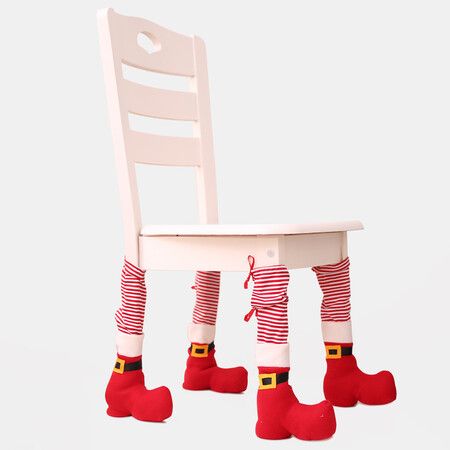 Set of 4 Christmas Chair Leg Covers Santa Claus Sock Slipcovers for Holiday Dining Room Decor