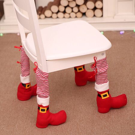 Set of 4 Christmas Chair Leg Covers Santa Claus Sock Slipcovers for Holiday Dining Room Decor