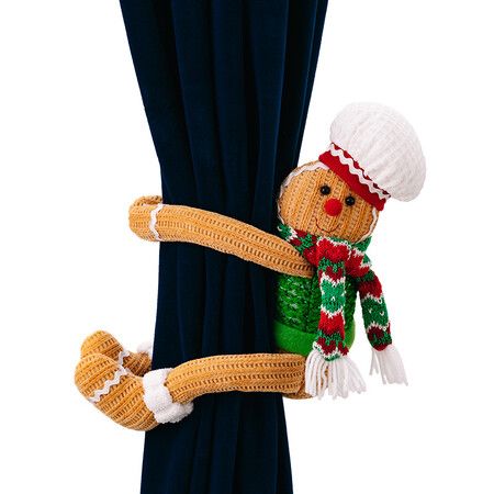 1 PCS Green Funny Knitted Gingerbread Man Curtain Tiebacks Christmas Window Drapes Holders with Buckles