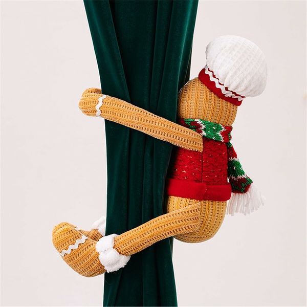 1 PCS Red Funny Knitted Gingerbread Man Curtain Tiebacks Christmas Window Drapes Holders with Buckles