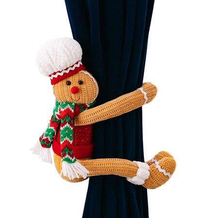 1 PCS Red Funny Knitted Gingerbread Man Curtain Tiebacks Christmas Window Drapes Holders with Buckles