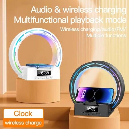 LED Bluetooth Speaker,Wireless Charging Ambient Light Speaker,Digital Clock Alarm Clock,Birthday Gift for Bedroom/Lighting