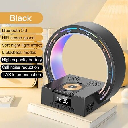 LED Bluetooth Speaker,Wireless Charging Ambient Light Speaker,Digital Clock Alarm Clock,Birthday Gift for Bedroom/Lighting