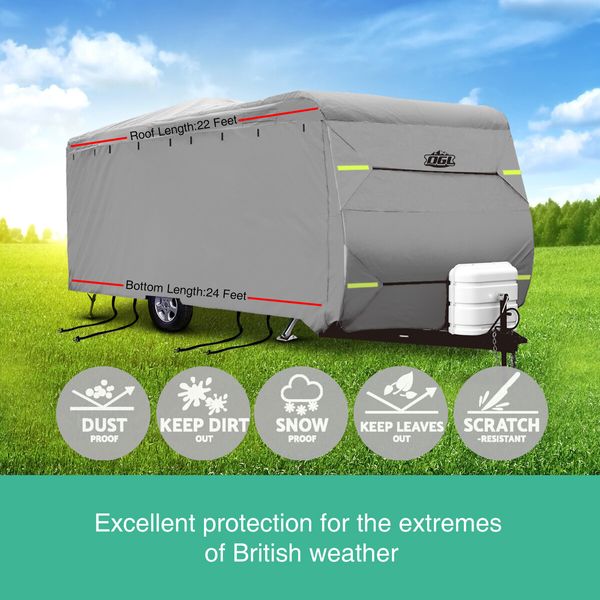 14 to 16ft Caravan Cover Travel Campervan Trailer Accessories 4 Layer Water UV Proof Heavy Duty Polypropylene Protector with Storage Bag Hitch Cover