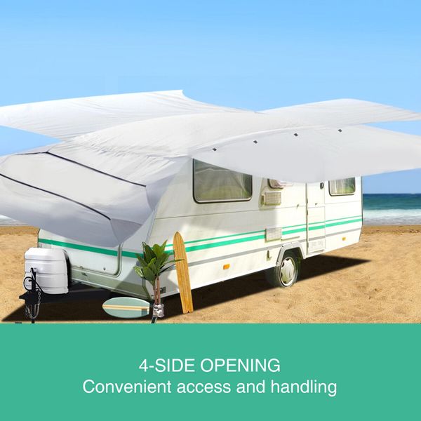 14 to 16ft Caravan Cover Travel Campervan Trailer Accessories 4 Layer Water UV Proof Heavy Duty Polypropylene Protector with Storage Bag Hitch Cover