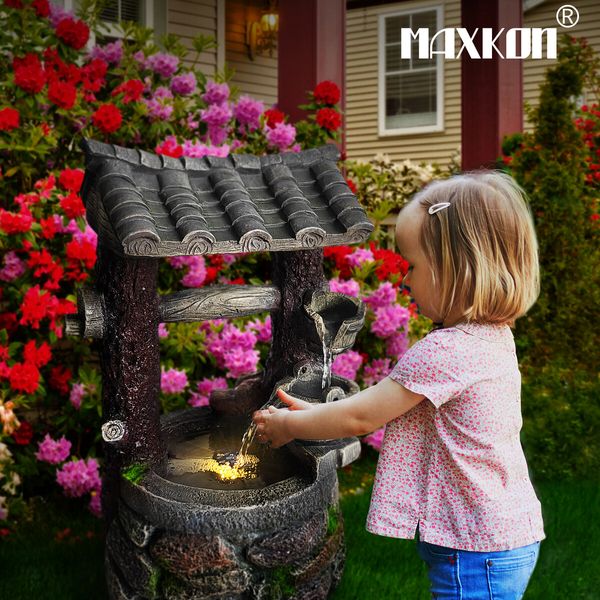 Solar Water Feature Fountain Pump with Panel Battery Led Lights Cascading Landscape Bird Bath Pool Fish Pond Indoor Outdoor Garden Yard Decoration