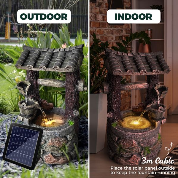 Solar Water Feature Fountain Pump with Panel Battery Led Lights Cascading Landscape Bird Bath Pool Fish Pond Indoor Outdoor Garden Yard Decoration