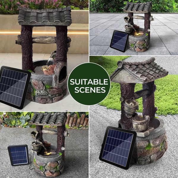 Solar Water Feature Fountain Pump with Panel Battery Led Lights Cascading Landscape Bird Bath Pool Fish Pond Indoor Outdoor Garden Yard Decoration