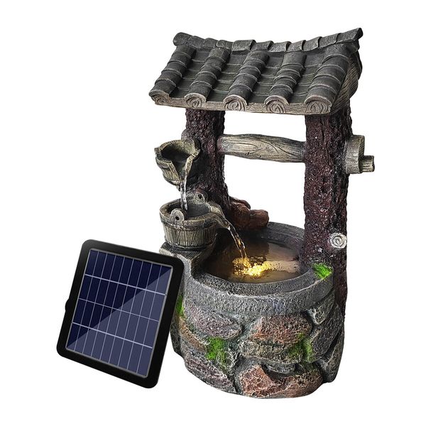 Solar Water Feature Fountain Pump with Panel Battery Led Lights Cascading Landscape Bird Bath Pool Fish Pond Indoor Outdoor Garden Yard Decoration