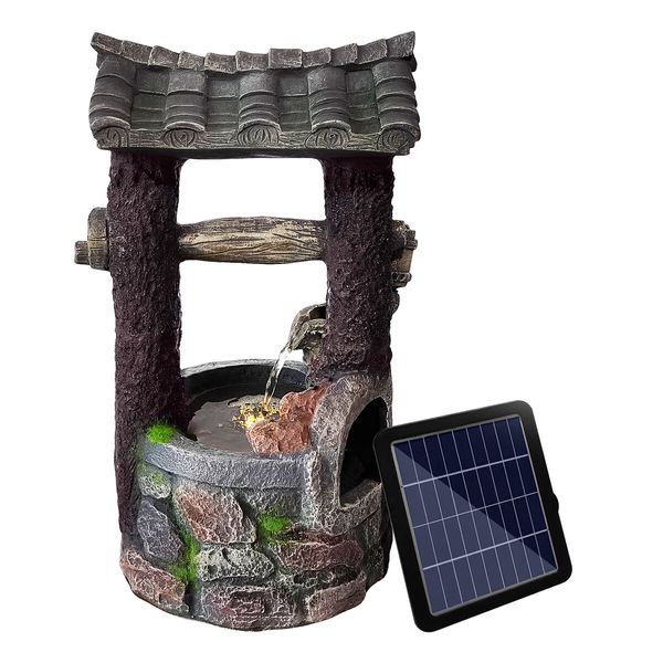 Solar Water Feature Fountain Pump with Panel Battery Led Lights Cascading Landscape Bird Bath Pool Fish Pond Indoor Outdoor Garden Yard Decoration