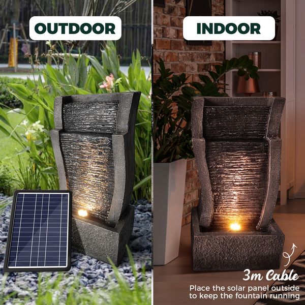 Solar Powered Water Feature Indoor Waterfall Fountain Pump Panel Led Light Kit Outdoor Landscape Garden Decoration Bird Bath Fish Pond Pool Cascading