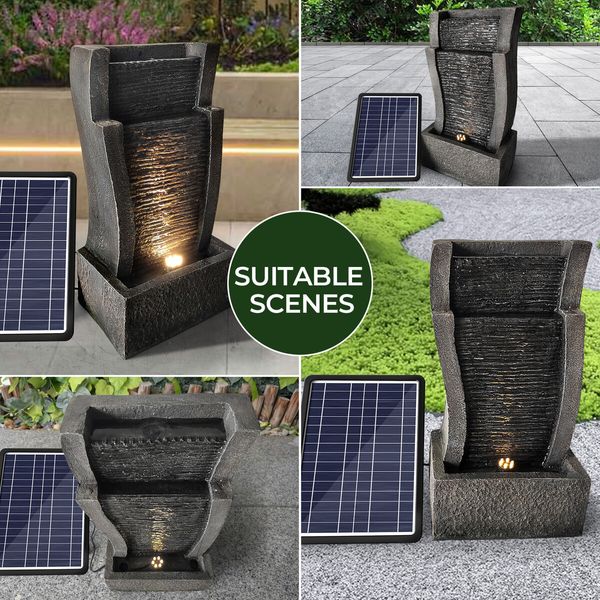 Solar Powered Water Feature Indoor Waterfall Fountain Pump Panel Led Light Kit Outdoor Landscape Garden Decoration Bird Bath Fish Pond Pool Cascading