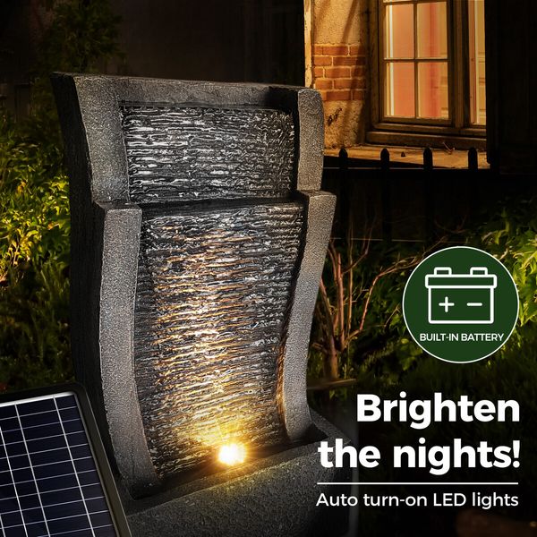 Solar Powered Water Feature Indoor Waterfall Fountain Pump Panel Led Light Kit Outdoor Landscape Garden Decoration Bird Bath Fish Pond Pool Cascading