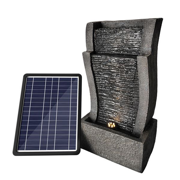 Solar Powered Water Feature Indoor Waterfall Fountain Pump Panel Led Light Kit Outdoor Landscape Garden Decoration Bird Bath Fish Pond Pool Cascading