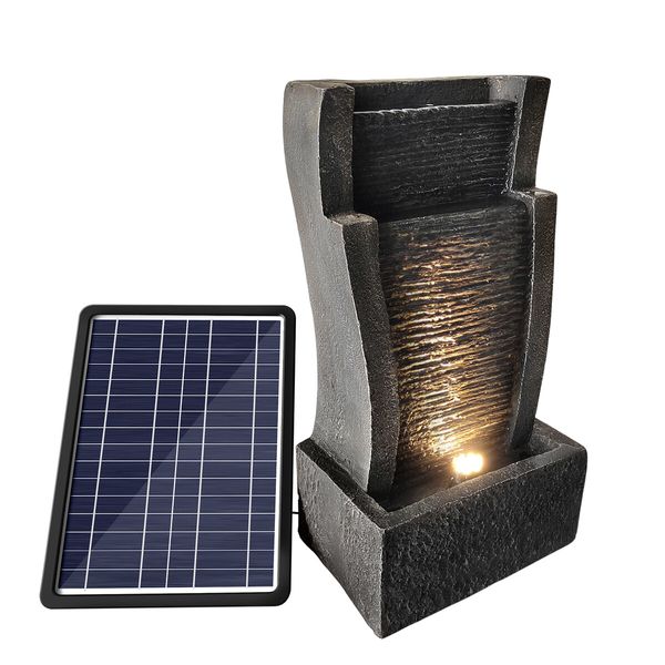 Solar Powered Water Feature Indoor Waterfall Fountain Pump Panel Led Light Kit Outdoor Landscape Garden Decoration Bird Bath Fish Pond Pool Cascading