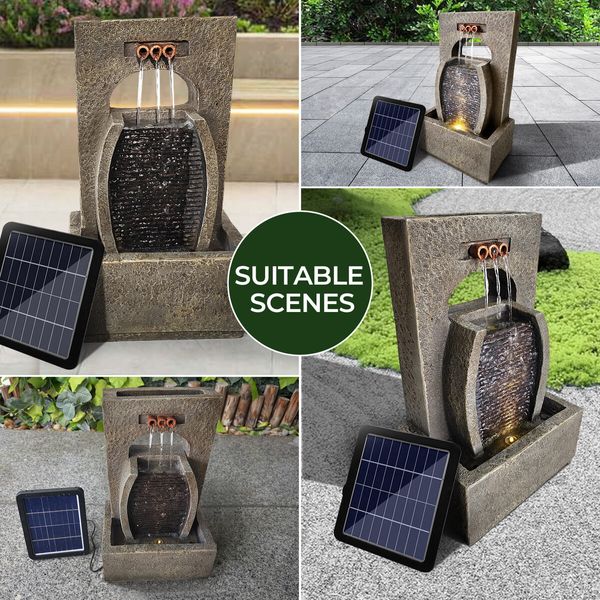 Waterfall Fountain Solar Water Feature Pump Led Light Bird Bath Pond Pool Garden Decoration Cascading Indoor Outdoor Floor Patio Yard Landscape