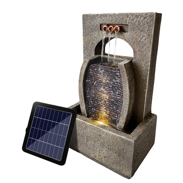 Waterfall Fountain Solar Water Feature Pump Led Light Bird Bath Pond Pool Garden Decoration Cascading Indoor Outdoor Floor Patio Yard Landscape