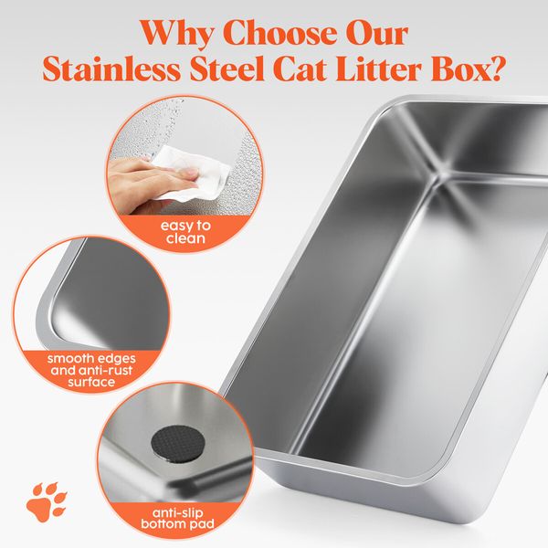 2in1 XL Cat Litter Box Kitty Enclosed Stainless Steel Potty Pan Semi Covered Toilet Modular Tray High Sided Furniture with ABS Lid Carbon Filters