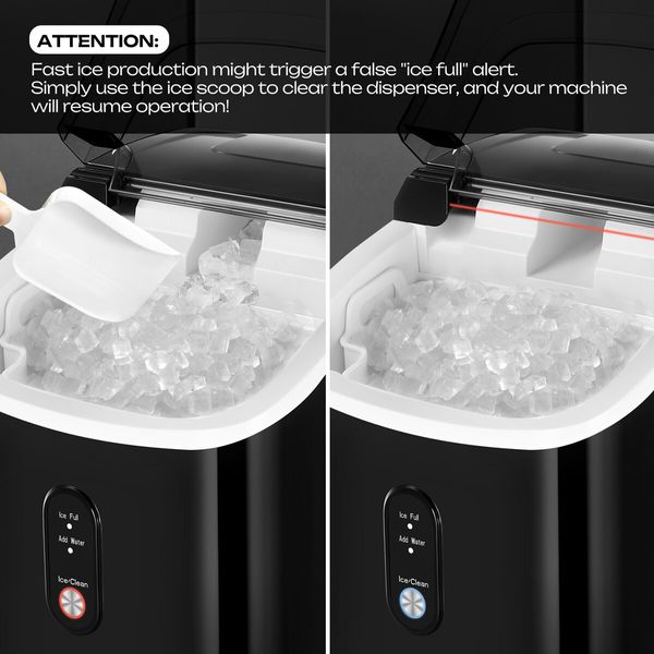 Maxkon Nugget Ice Maker Portable Compact Countertop Pebble Machine Pellet Crusher 15kg for Home Kitchen Office with Handle Black