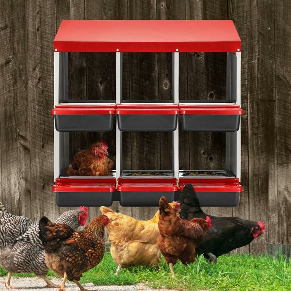 2 Layer 6 Hole Chicken Nesting Box Roll Away Hen Chook Laying Boxes House Poultry Nest Egg Brooder Coop Roost Perch Galvanised Metal Plastic Vents Lid