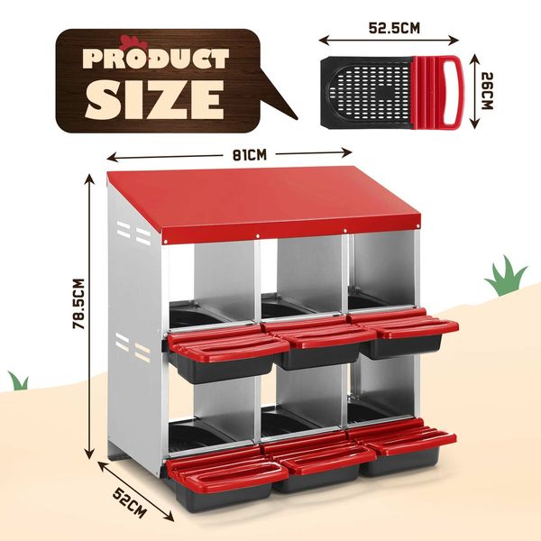 2 Layer 6 Hole Chicken Nesting Box Roll Away Hen Chook Laying Boxes House Poultry Nest Egg Brooder Coop Roost Perch Galvanised Metal Plastic Vents Lid