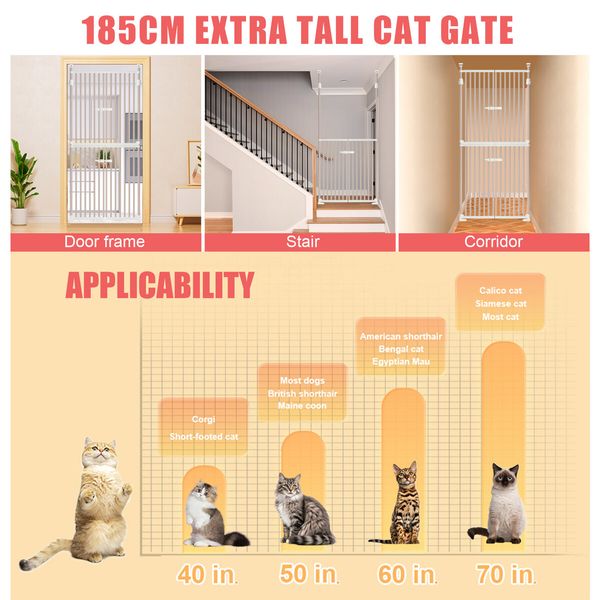 Retractable Safety Gate Pet Dog Cat Security Stair Barrier Extra Tall Fence Enclosure Guard Kitchen Doorway Fencing 190 to 250cm