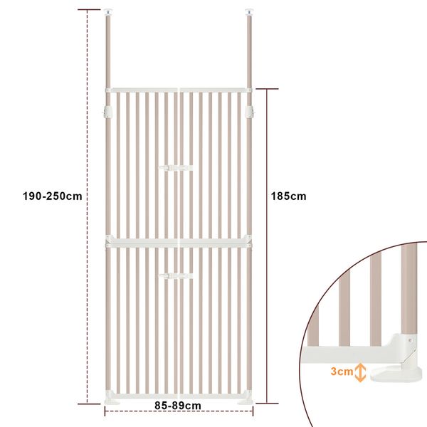 Retractable Safety Gate Pet Dog Cat Security Stair Barrier Extra Tall Fence Enclosure Guard Kitchen Doorway Fencing 190 to 250cm