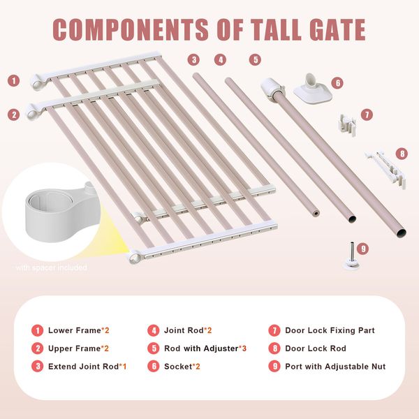 Retractable Safety Gate Pet Dog Cat Security Stair Barrier Extra Tall Fence Enclosure Guard Kitchen Doorway Fencing 190 to 250cm