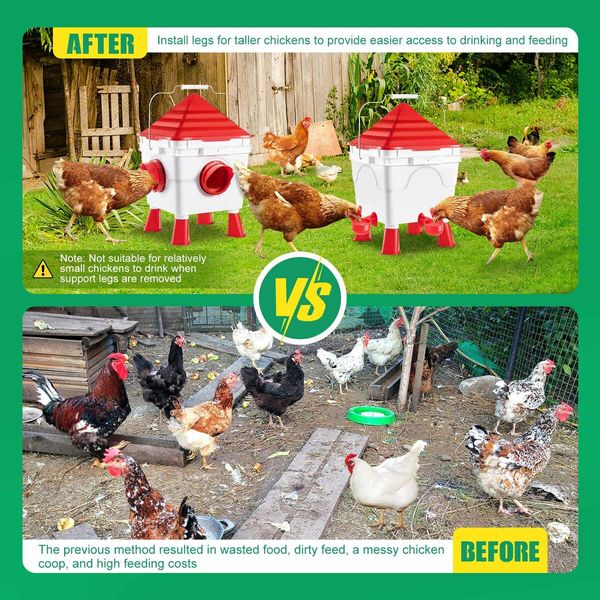 Chicken Bird Feeder Waterer Set Auto Food Water Dispenser Automatic Feeding Poultry Chook Coop Fence Drinker Cup Gravity Fed Drinking 8KG 8L