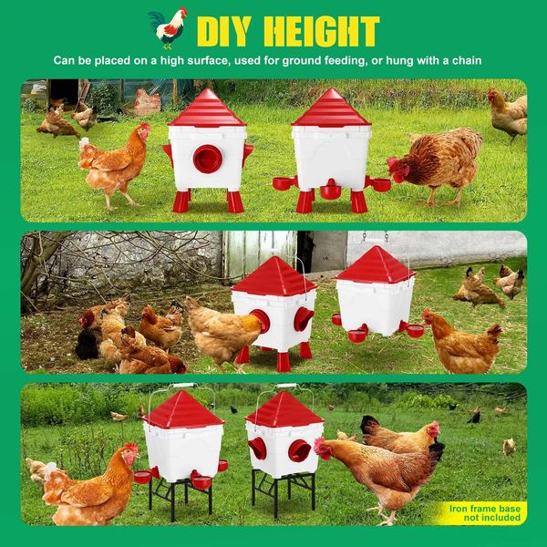 Chicken Bird Feeder Waterer Set Auto Food Water Dispenser Automatic Feeding Poultry Chook Coop Fence Drinker Cup Gravity Fed Drinking 8KG 8L