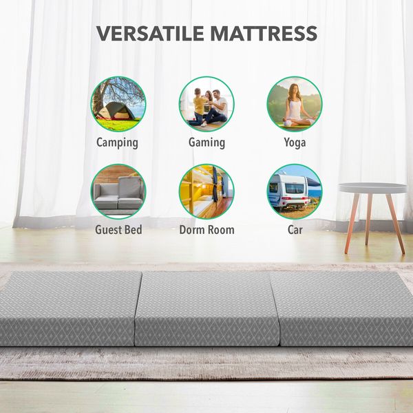 Folding Mattress Queen Size Memory Foam Floor Cushion Portable Trifold Sofa Bed Couch Sleeping Camping Travel Mat Extra Thick 15cm Removable Cover