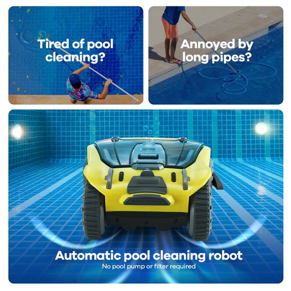 Robotic Pool Cleaner Cordless Auto Electric Suction Vacuum Cleaning Battery Magnetic Drive Sweep 270Min 150 Square Metres Aboveground Inground Swimming