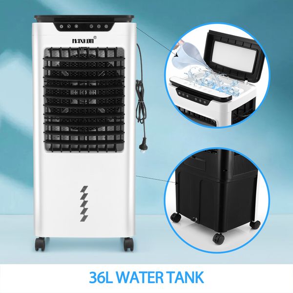 Maxkon 3 In 1 Evaporative Air Cooler Portable Cooling Fan Purifier Humidifier 36L Remote Control Swamp Home Commercial Industrial Ionizer Conditioner