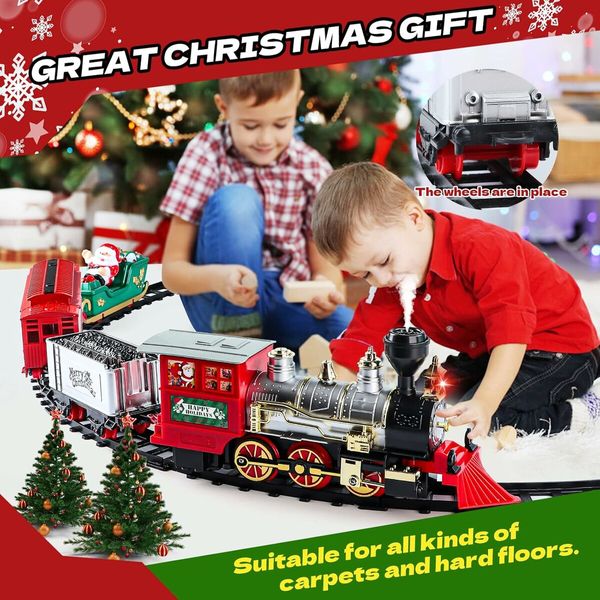 Christmas Train Toys Set with Lights and Sounds, Electric Train Set with Track Battery Operated Christmas Tree Decoration Train Set