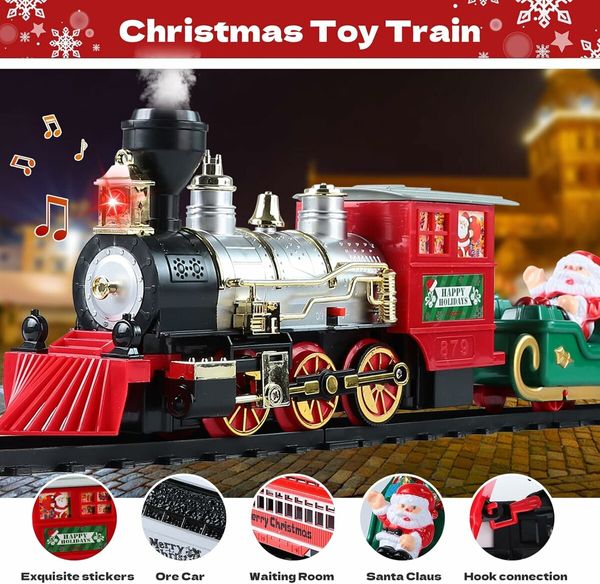 Christmas Train Toys Set with Lights and Sounds, Electric Train Set with Track Battery Operated Christmas Tree Decoration Train Set