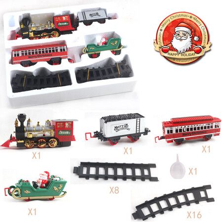 Christmas Train Toys Set with Lights and Sounds, Electric Train Set with Track Battery Operated Christmas Tree Decoration Train Set