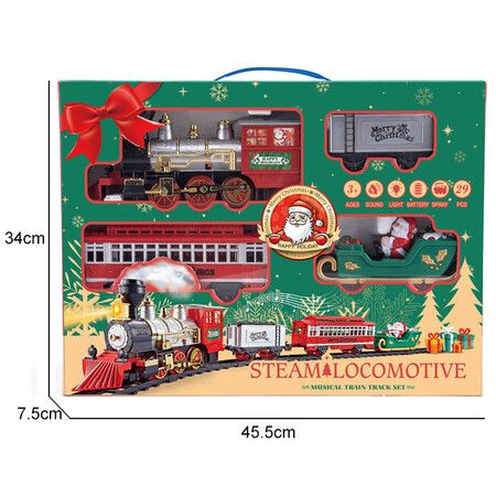 Christmas Train Toys Set with Lights and Sounds, Electric Train Set with Track Battery Operated Christmas Tree Decoration Train Set