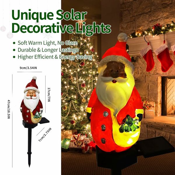 Garden Resin Small Santa Claus Solar Lights  Waterproof Christmas Garden Stake Lights for Outdoor Decorations