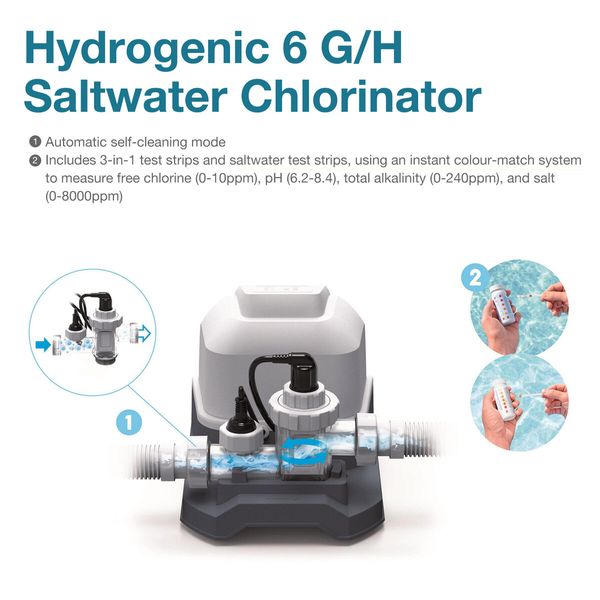 Bestway Hydrogenic Saltwater Chlorinator 6g/h Self Cleaning Salt Water Chlorine Generator Generating System for Above Ground Swimming Pools