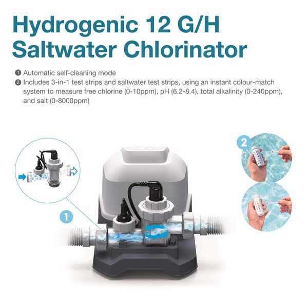 Bestway Hydrogenic Saltwater Chlorinator 12g/h Salt Water Self Cleaning Chlorine Generator Generating System for Above Ground Swimming Pools