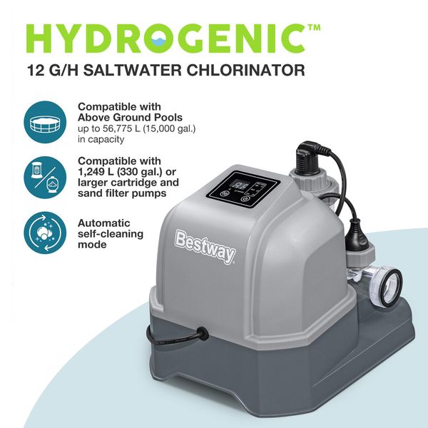 Bestway Hydrogenic Saltwater Chlorinator 12g/h Salt Water Self Cleaning Chlorine Generator Generating System for Above Ground Swimming Pools