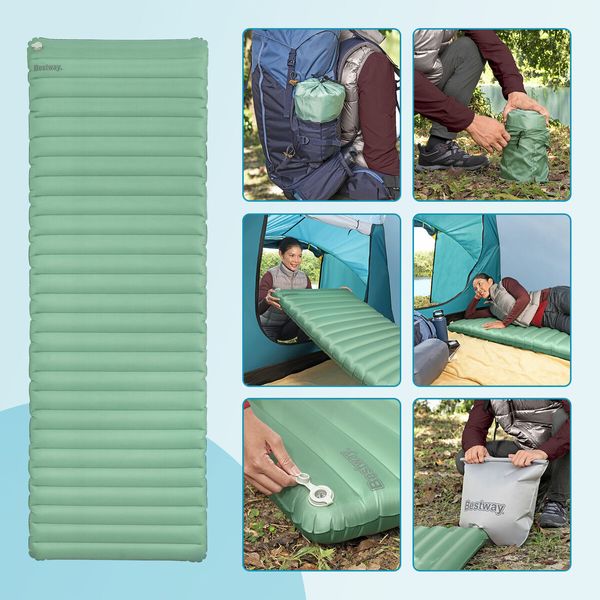 Bestway AdventuRest Air Mattress Single Blowup Insulated TPU Camping Sleeping Mat Pad Large Rectangular Inflatable Floor Bed with Pump Sack