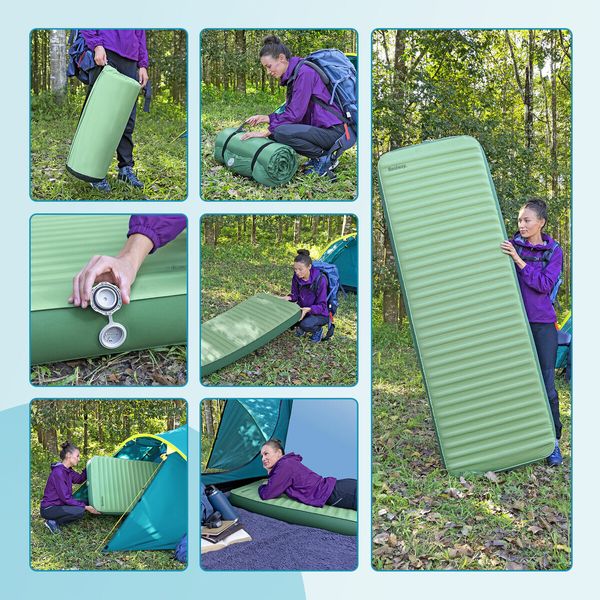 Bestway ComfortTrek Luxe Air Mattress Self Inflating Single Insulated TPU Blowup Camping Sleeping Mat Pad Large Rectangular Floor Bed