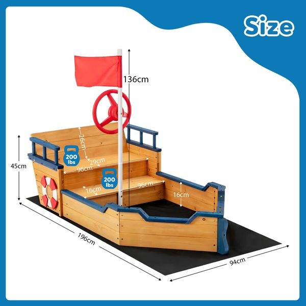 Childrens Boat Sand Pit Box Outdoor Playset Sandpit Sandbox Garden Backyard Play Game Toy Outside Activity Centre Playground