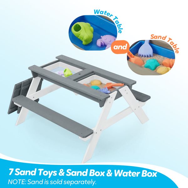 Kids Sand Water Table Chairs Set 3in1 Childs Outdoor Activity Desk Bench Childrens Picnic Craft Furniture Wooden Sensory Play Centre with Umbrella