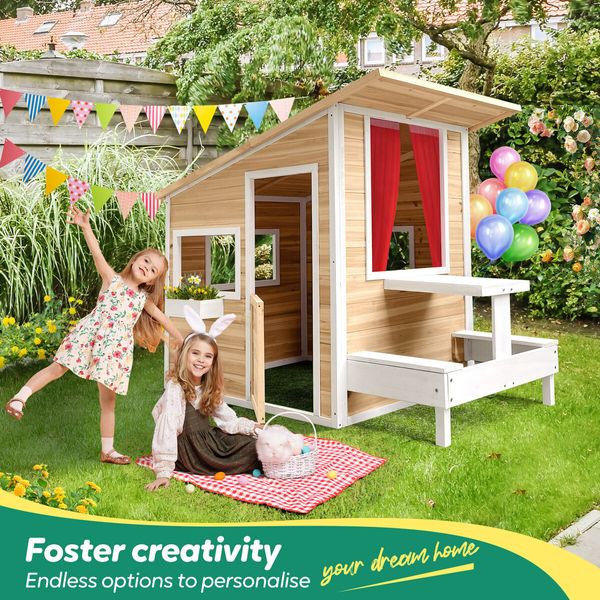 Kids Wooden Cubby House Childrens Playhouse Game Activity Centre Indoor Outdoor Garden Backyard Cottage Play Area