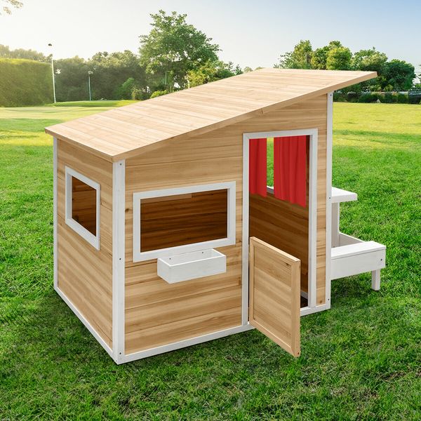 Kids Wooden Cubby House Childrens Playhouse Game Activity Centre Indoor Outdoor Garden Backyard Cottage Play Area