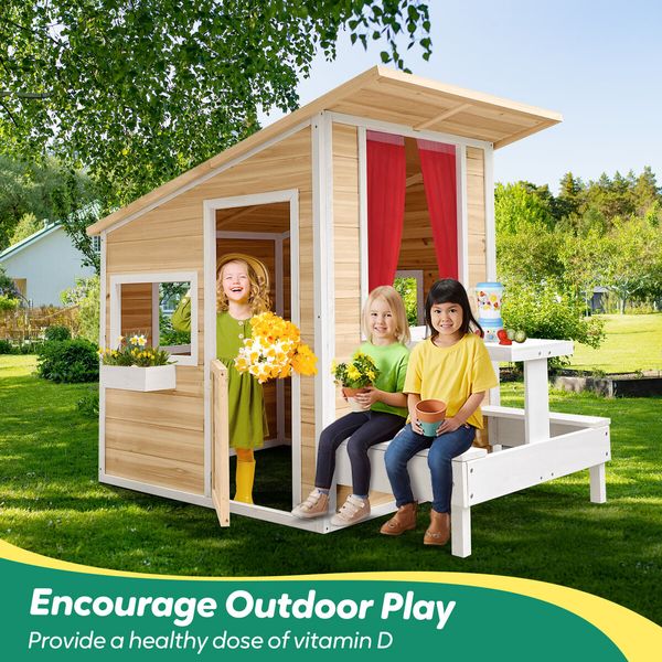 Kids Wooden Cubby House Childrens Playhouse Game Activity Centre Indoor Outdoor Garden Backyard Cottage Play Area