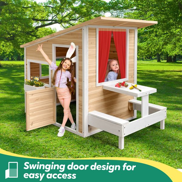 Kids Wooden Cubby House Childrens Playhouse Game Activity Centre Indoor Outdoor Garden Backyard Cottage Play Area